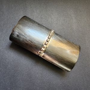 Vintage 70s Italian Rodo Clutch Minaudiere Gunmetal Pyramid Studded Chain Strap